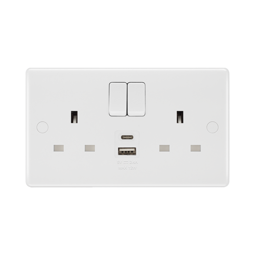 BG White Moulded 13A Double USB Socket with 12W A+C Ports 822UAC12 available from RS Electrical Supplies