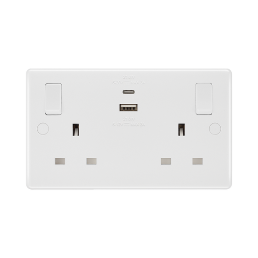 BG White Moulded 13A Double USB Socket with 22W A+C Ports 822UAC22 available from RS Electrical Supplies