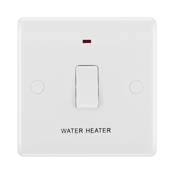 BG White Moulded 20A DP Switch with Neon Flex and Marked Water Heater 833WH available from RS Electrical Supplies