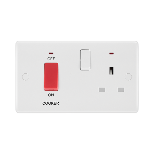 BG White Moulded Cooker Switch with 13A Socket and Neon 870 available from RS Electrical Supplies