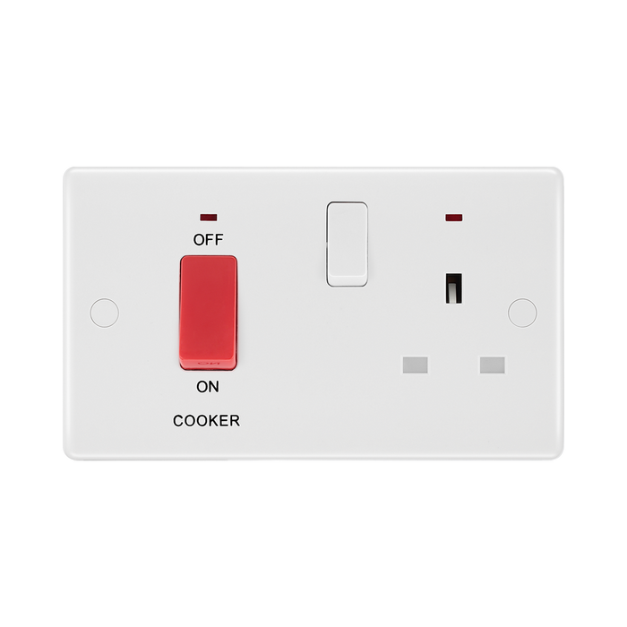 BG White Moulded Cooker Switch with 13A Socket and Neon 870 available from RS Electrical Supplies