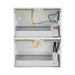 Electrical panel with wiring and components on a white background