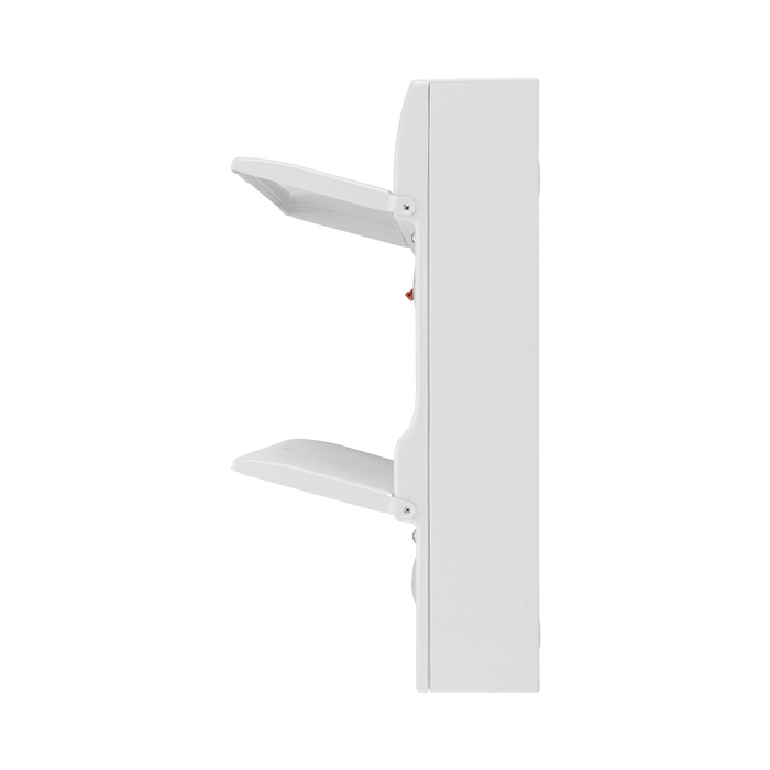 White wall-mounted shelf with two shelves on a white background