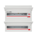Electrical panel with multiple breaker slots on a white background