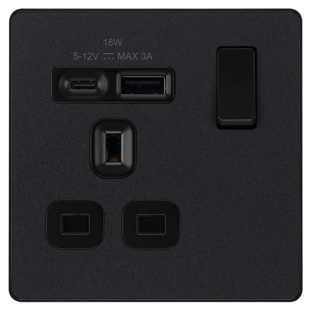 BG Evolve Matt Black 13A Single USB Socket PCDMB21U2B RS Electrical