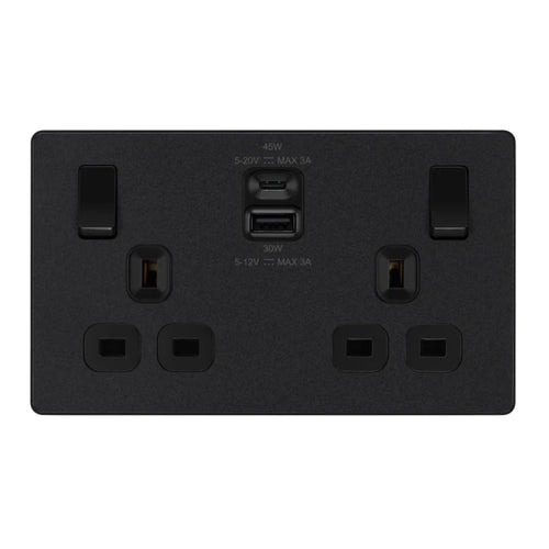 BG Evolve Matt Black 13A Double USB Socket with 45W A+C Ports PCDMB22UAC45B