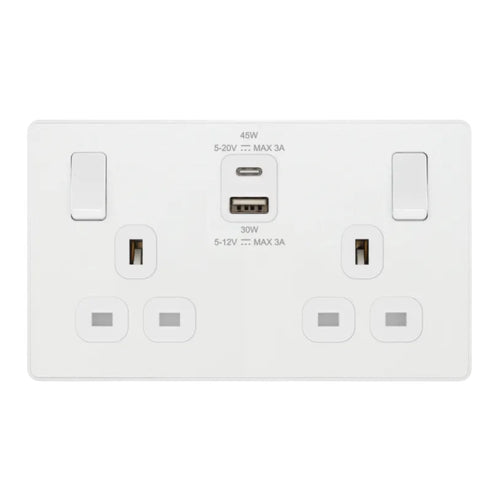 BG Evolve Pearl White 13A Double USB Socket with 45W A+C Ports PCDCL22UAC45W