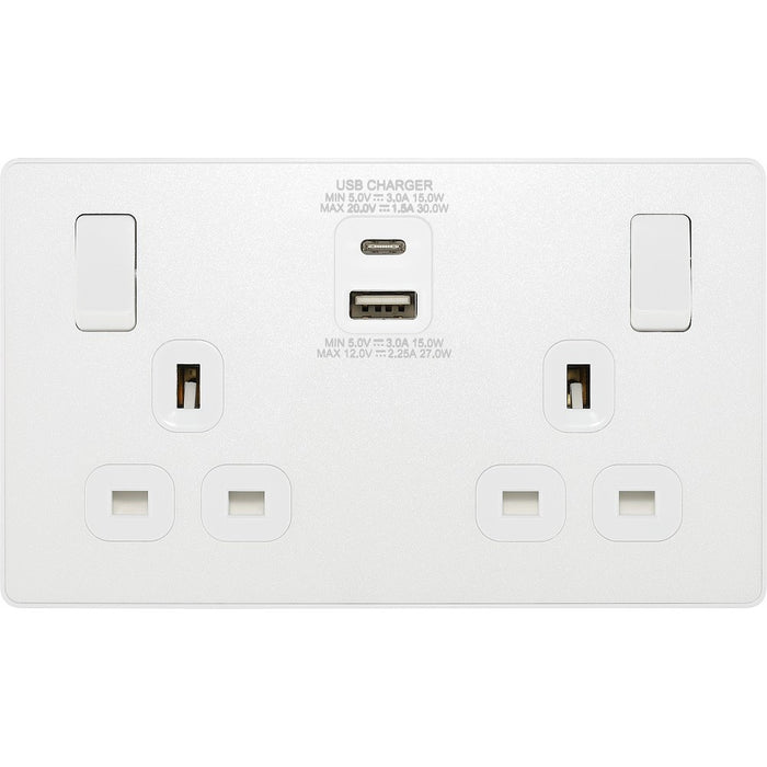 BG Evolve Pearl White 13A Double USB Socket with A+C Ports PCDCL22UAC45W