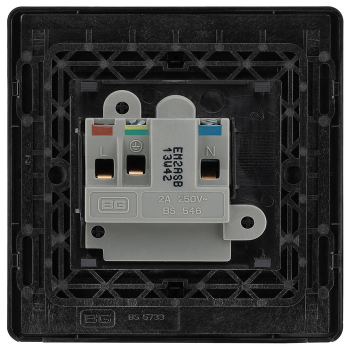 BG Evolve Polycarbonate Black Chrome 2A Unswitched Socket PCDBC2AUSSB Available From RS Electrical back side