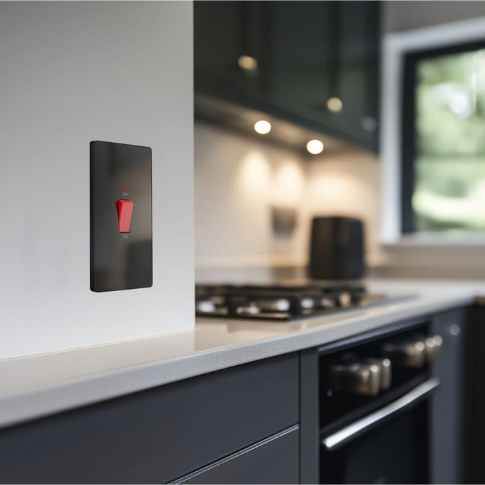 BG Evolve Polycarbonate Black Chrome 45A Cooker Switch with Neon PCDBC72B Available From RS Electrical interior