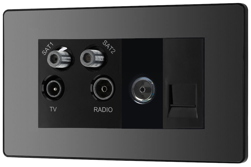 BG Evolve Polycarbonate Black Chrome Quadplex Combination TV Socket PCDBCQUAD2B Available From RS Electrical right side