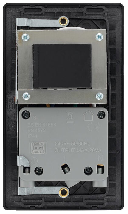 BG Evolve Polycarbonate Black Chrome Shaver Socket PCDBC20B Available From RS Electrical back side