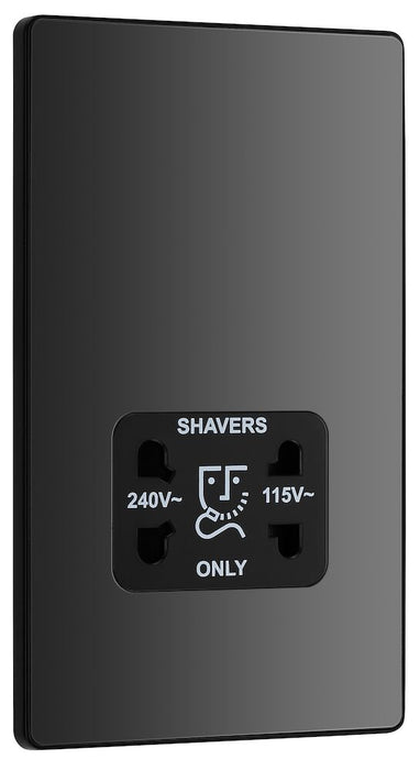 BG Evolve Polycarbonate Black Chrome Shaver Socket PCDBC20B Available From RS Electrical left side