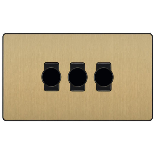 BG Evolve Satin Brass 3G Dimmer Switch PCDSB83B Available from RS Electrical Supplies