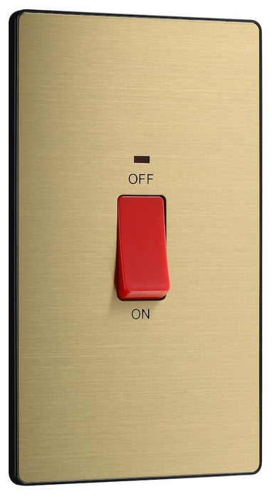 BG Evolve Satin Brass 45A double pole switch with LED PCDSB72B