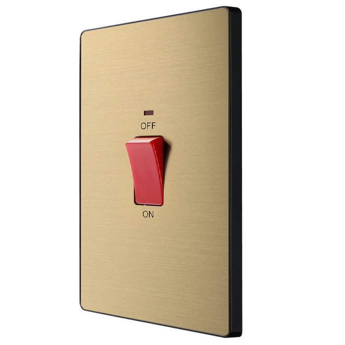 BG Evolve Satin Brass 45A double pole switch with LED PCDSB72B