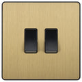 BG Evolve Satin Brass 2W & Intermediate Light Switch PCDSB2WINTB Available from RS Electrical Supplies