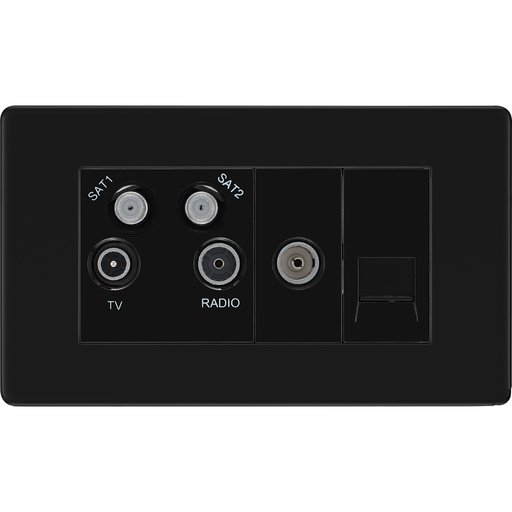 bg flatplate screwless matt black quadplex combination tv socket ffb69 Available from RS Electrical