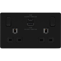 bg flatplate screwless matt black 13a double usb socket with 22w a c ffb22uac22b Available from RS Electrical