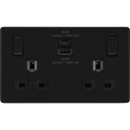 bg flatplate screwless matt black 13a double usb socket with 45w a c ffb22uac45b Available from RS Electrical