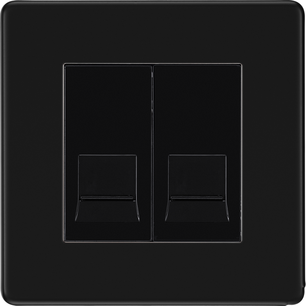 BG Flatplate Screwless Matt Black Double Secondary Telephone Socket ...