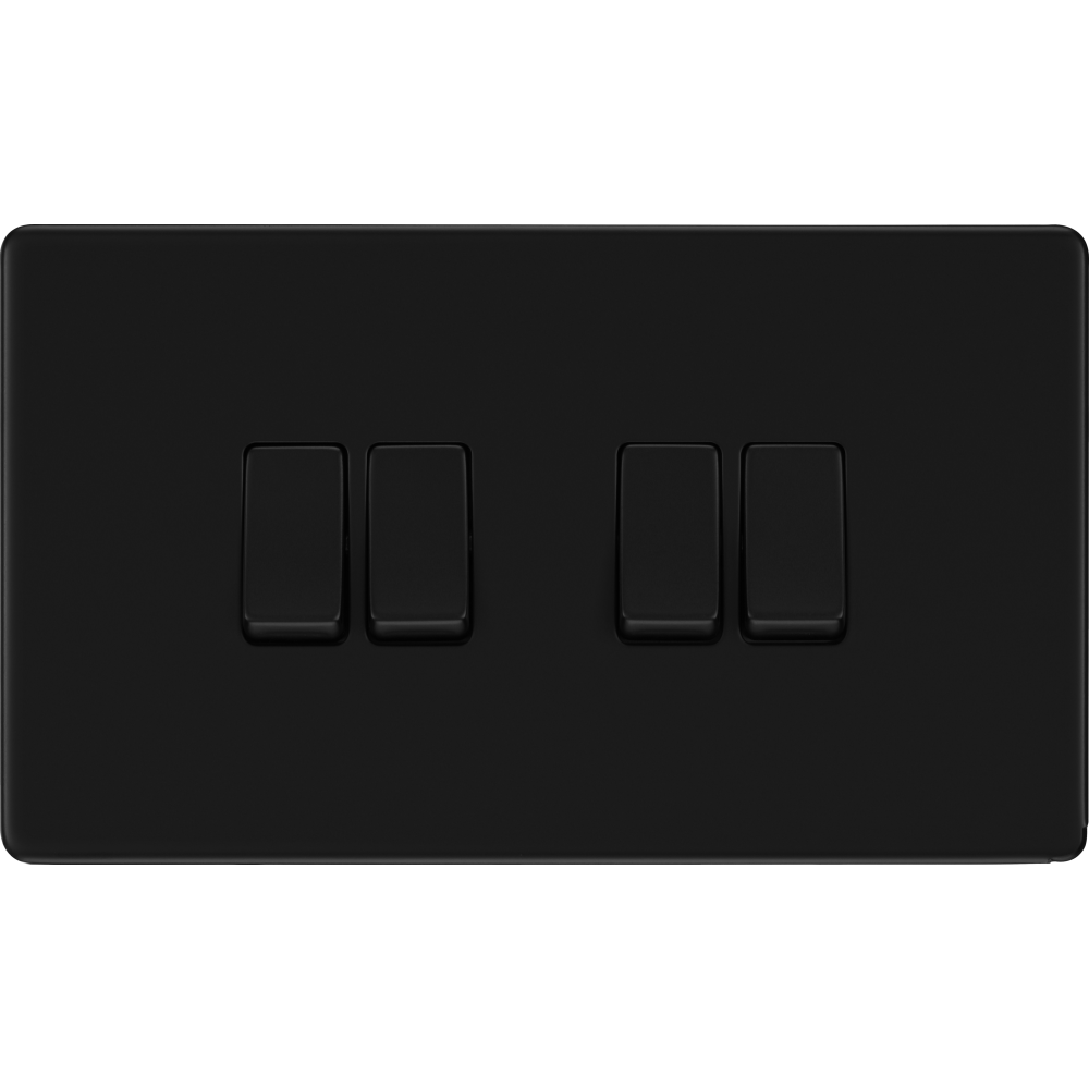 BG Flatplate Screwless Matt Black 4G 2W Light Switch FFB44 RS