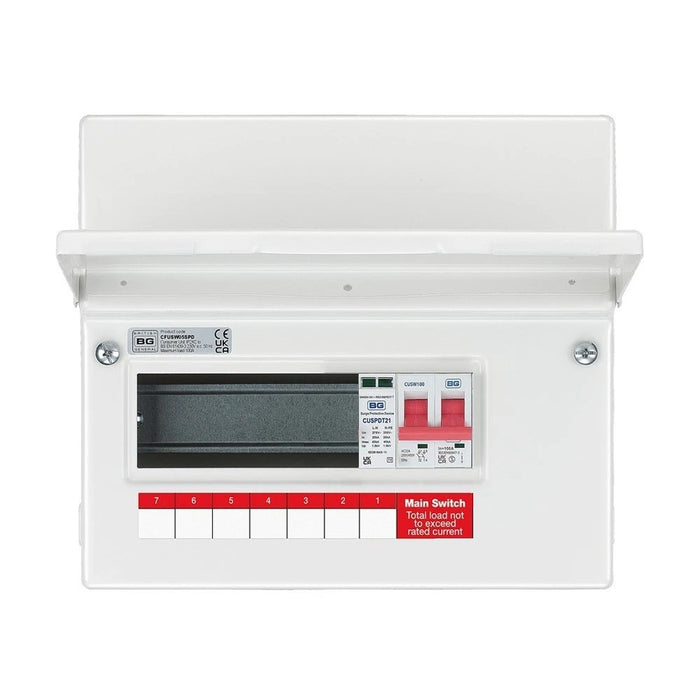 BG Circuit Protection 6 Way 100A Main Switch Consumer Unit with SPD CF9MS6