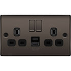 BG Nexus Metal Black Nickel 13A Double USB Socket with 12W A+C Ports NBN22UAC12B