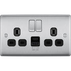 BG Nexus Metal Brushed Steel 13A Double USB Socket with 12W A+C Ports NBS22UAC12B