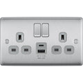 BG Nexus Metal Brushed Steel 13A Double USB Socket with 12W A+C Ports NBS22UAC12GAvailable from RS Electrical
