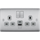 BG Nexus Metal Brushed Steel 13A Double USB Socket with 12W A+C Ports NBS22UAC12G