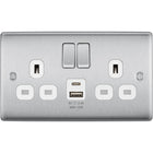 BG Nexus Metal Brushed Steel 13A Double USB Socket with 12W A+C Ports NBS22UAC12W