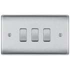 BG Nexus Metal Brushed Steel 3G 2W Light Switch NBS432