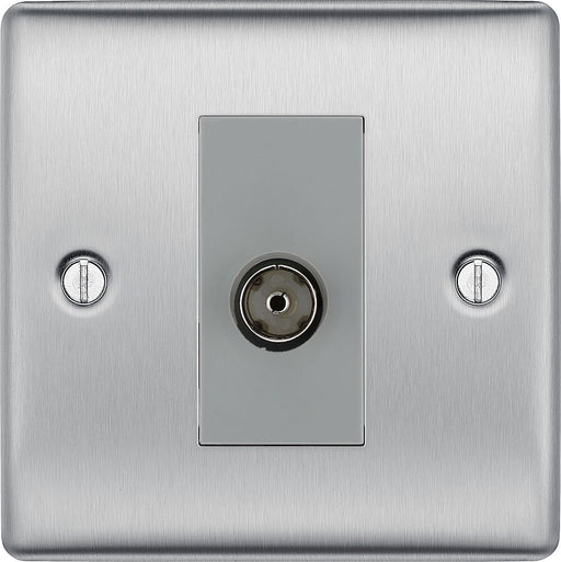 BG Nexus Metal Brushed Steel Co-axial Socket NBS60G Available from RS Electrical Supplies