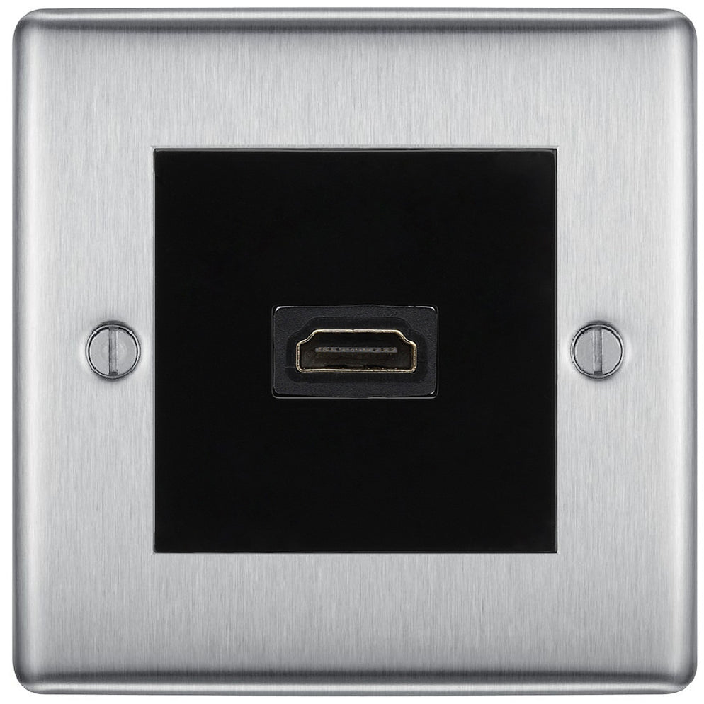 Hdmi Plug Socket BG Nexus Metal Brushed Steel HDMI Socket NBSHDMIB | RS Electrical Supplies