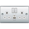 BG Nexus Metal Polished Chrome 13A Double USB Socket with 12W A+C Ports NPC22UAC12W Available from RS Electrical Supplies