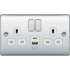 BG Nexus Metal Polished Chrome 13A Double USB Socket with 12W A+C Ports NPC22UAC12W