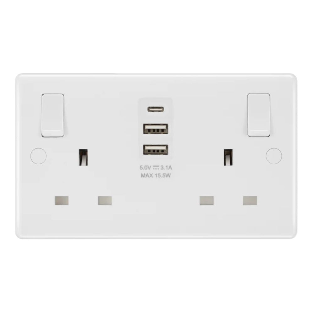 BG White Moulded 13A Double USB Socket with 15W A+C Ports 822UAAC15 ...