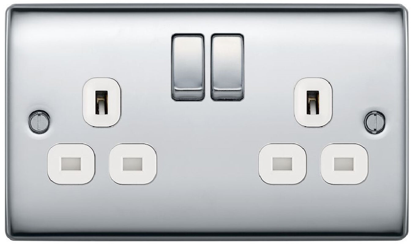BG Nexus metal polished chrome white insert switches and sockets