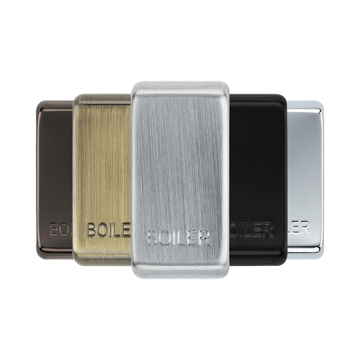 BG Grid Brushed Steel boiler engraved rocker cap colour range with Brushed Steel at the front