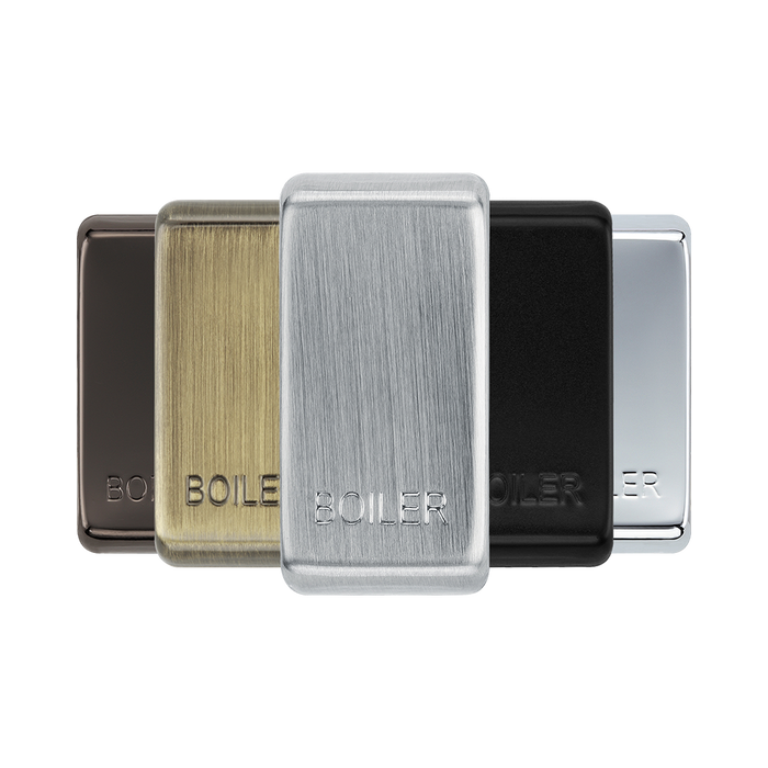 BG Grid Brushed Steel boiler engraved rocker cap colour range with Brushed Steel at the front