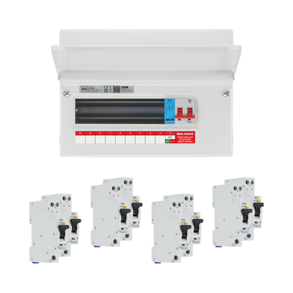 BG Circuit Protection 9 Way 100A Main Switch Consumer Unit SPD and RCBOs — consumer unit and RCBO bundle