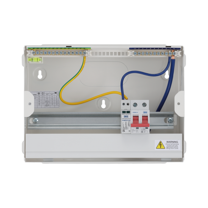 BG Circuit Protection 9 Way 100A Main Switch Consumer Unit SPD and RCBOs