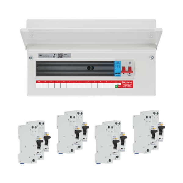 BG Circuit Protection 13 Way 100A Main Switch Consumer Unit SPD with RCBOs — consumer unit and RCBO bundle