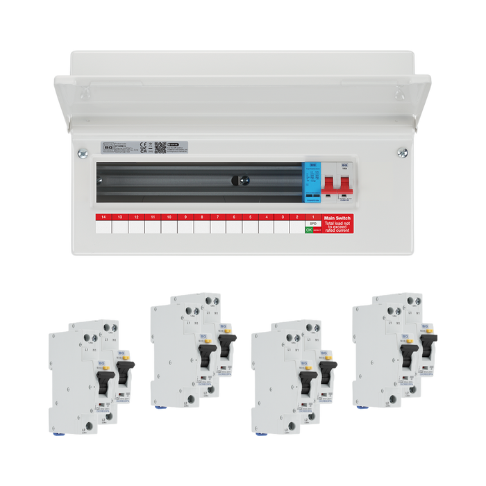 BG Circuit Protection 13 Way 100A Main Switch Consumer Unit SPD with RCBOs — consumer unit and RCBO bundle