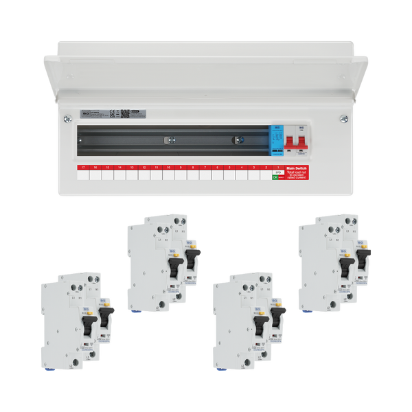 BG Circuit Protection 16 Way 100A Main Switch Consumer Unit SPD with RCBOs — consumer unit and RCBO bundle