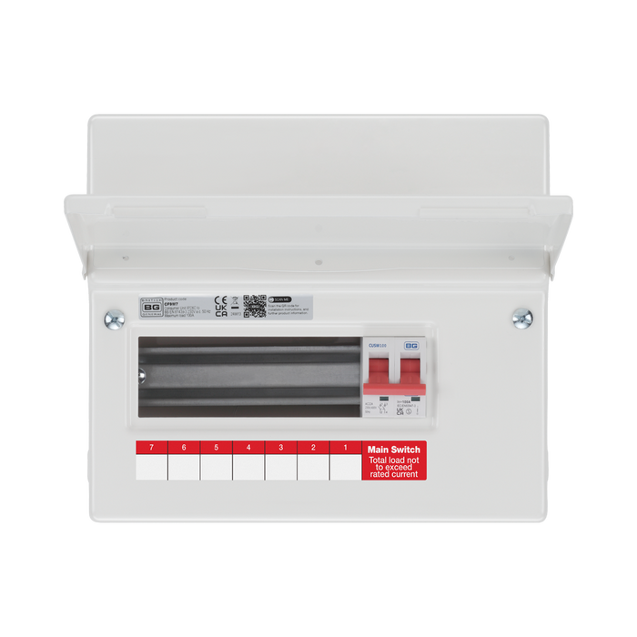 BG Circuit Protection 7 Way 100A Main Switch Consumer Unit CF9M7