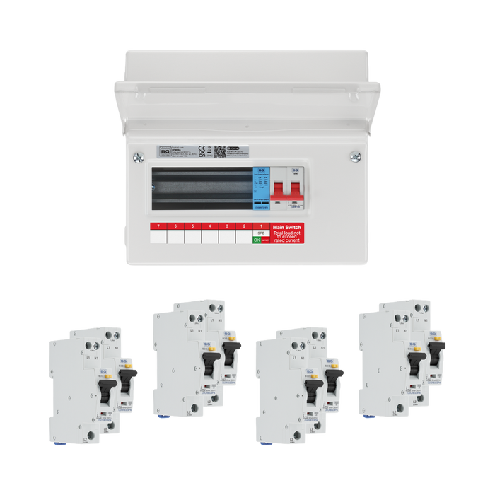 BG Circuit Protection 6 Way 100A Main Switch Consumer Unit SPD and RCBOs — consumer unit and RCBO bundle