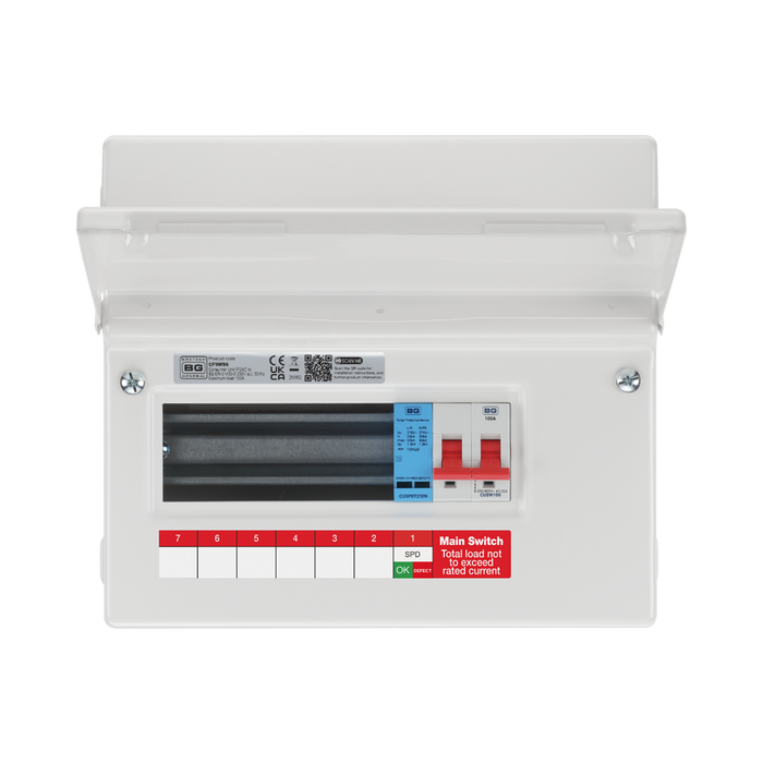 BG Circuit Protection 6 Way 100A Main Switch Consumer Unit with SPD CF9MS6 — product view 10