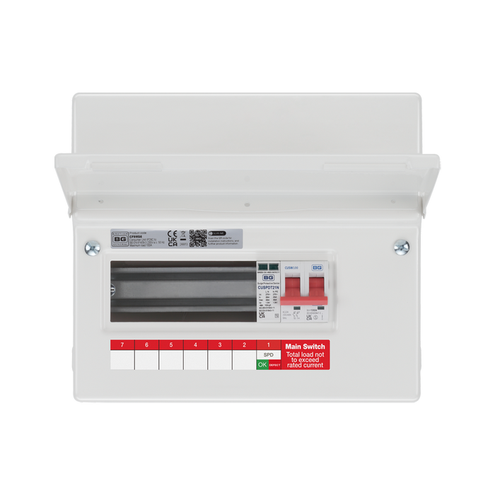BG Circuit Protection 6 Way 100A Main Switch Consumer Unit with SPD CF9MS6